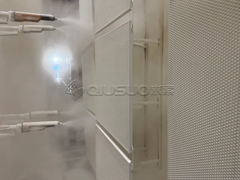 The aluminum perforated sheet is currently undergoing powder coating.