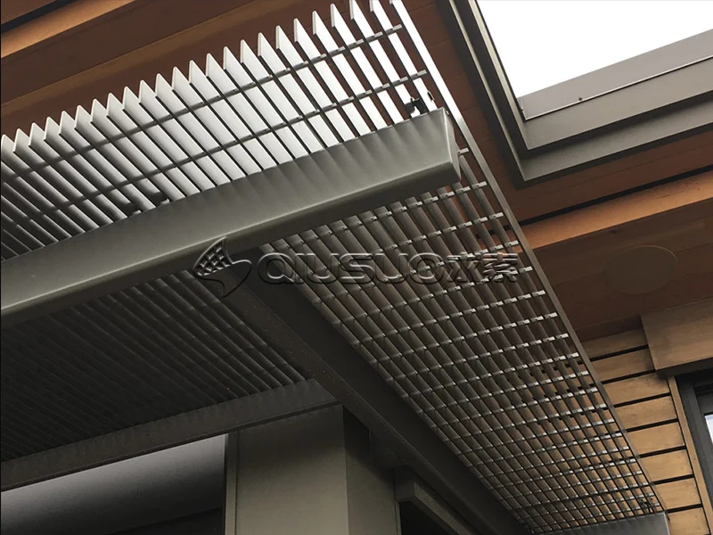 Aluminum bar grating used around the roof for decorative and protective purposes
