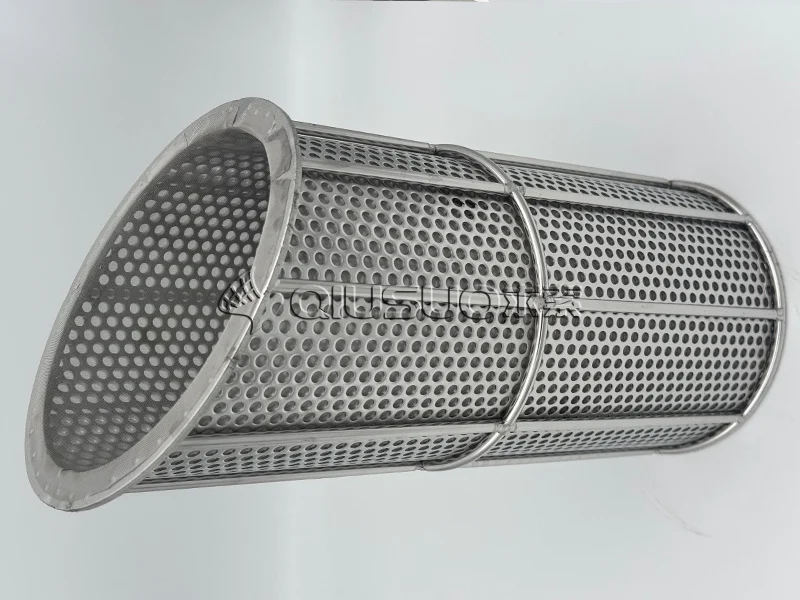 Vista frontal de la cesta del filtro de acero inoxidable.
