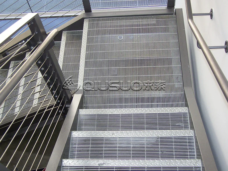 Metal bar grating used on both stairs and platforms