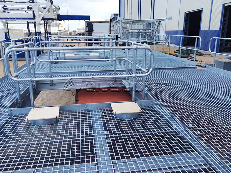 Metal bar grating used as walkway platform in the factory