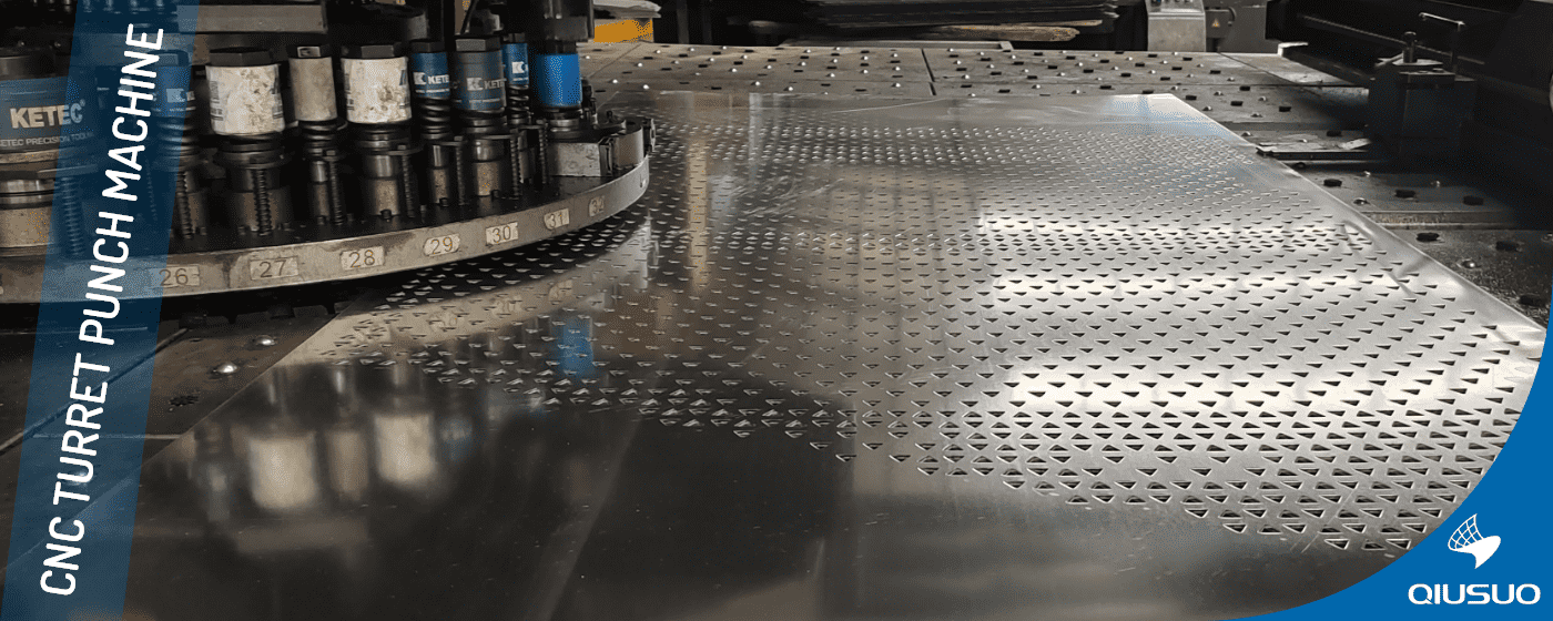 CNC turret punch machine is punching the metal plate.
