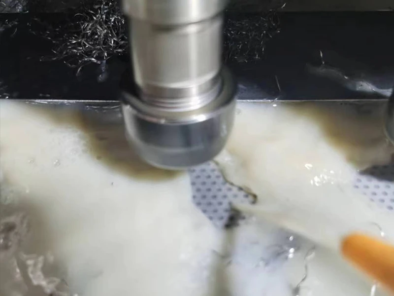 The drilling perforator for super perforating is performing drilling operations on the metal sheet.