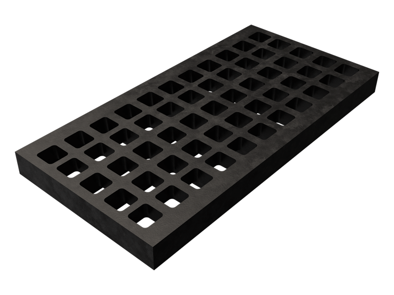 Display of rubber modular screen samples with various aperture sizes