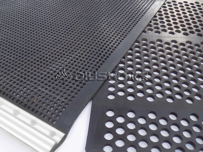 Close-up view of rubber tension screen with various aperture shapes