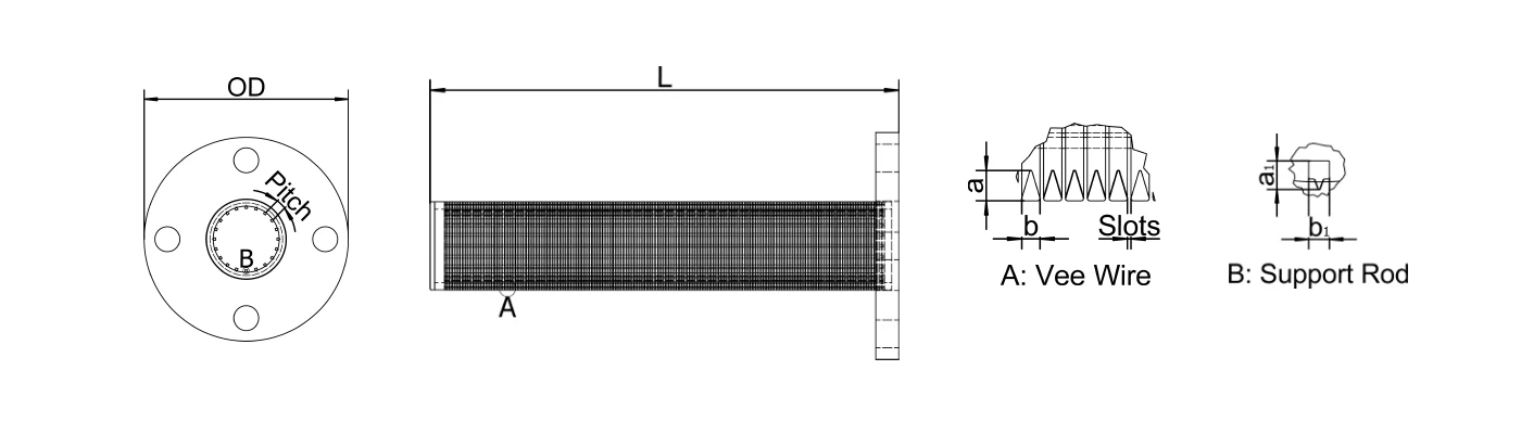 A drawing shows wedge wire screen resin trap RFQ needed parameters.